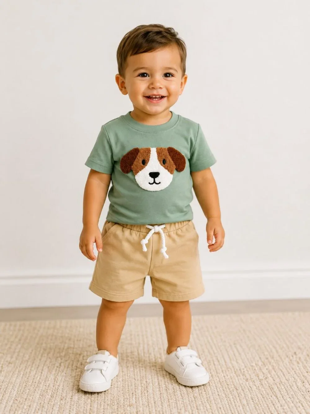 NWT Abby & Evie Baby Toddler Boy 2-Piece Dog Applique Shirt & Shorts Set